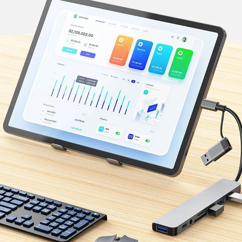 8-in-2 USB C Hub Docking Station - Multi-Port Adapter with SD Card Reader & Audio Jack for Laptop, Tablet & Phone