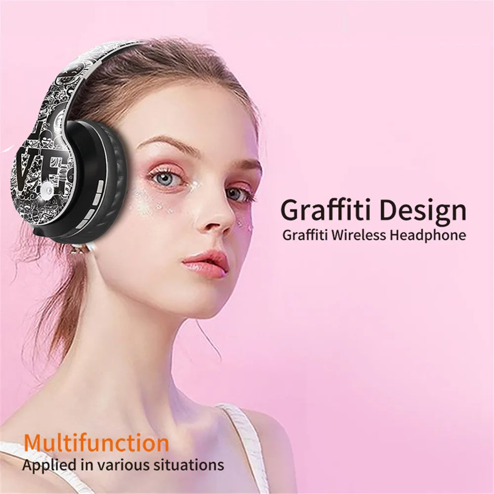 Graffiti Design Wireless Headphones - Bluetooth 5.0 Over-Ear