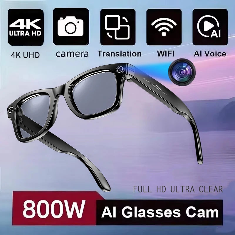 AI Smart Glasses with Camera & ChatGPT - Bluetooth Audio Sunglasses with Photo/Video Recording & Voice Assistant