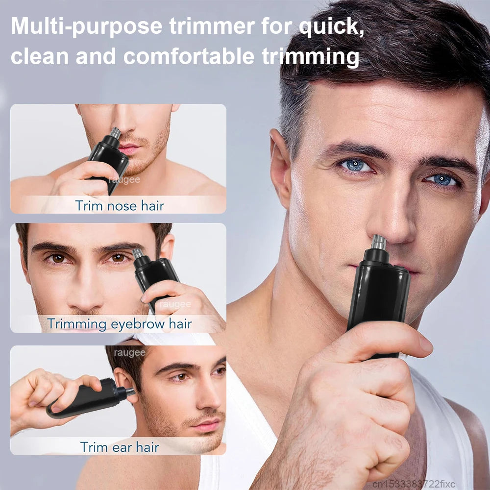Rechargeable Nose & Ear Hair Trimmer for Men - USB Electric Grooming Tool with LED Display & Waterproof Design