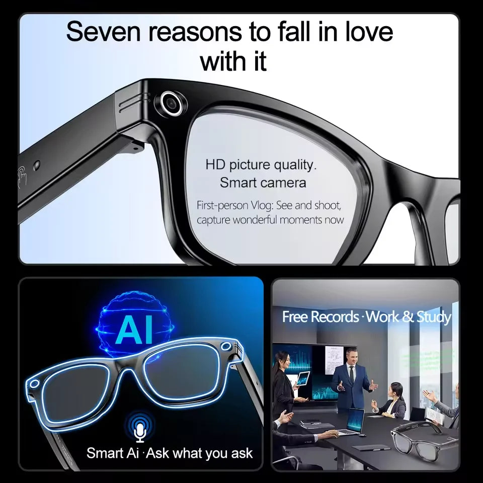 AI Smart Glasses with Camera & ChatGPT - Bluetooth Audio Sunglasses with Photo/Video Recording & Voice Assistant