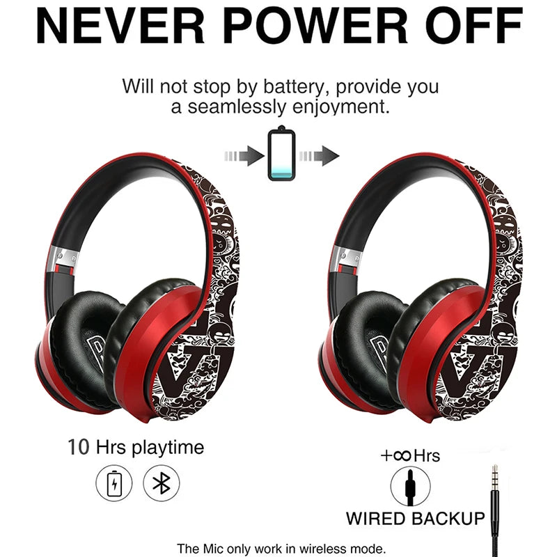 Graffiti Design Wireless Headphones - Bluetooth 5.0 Over-Ear