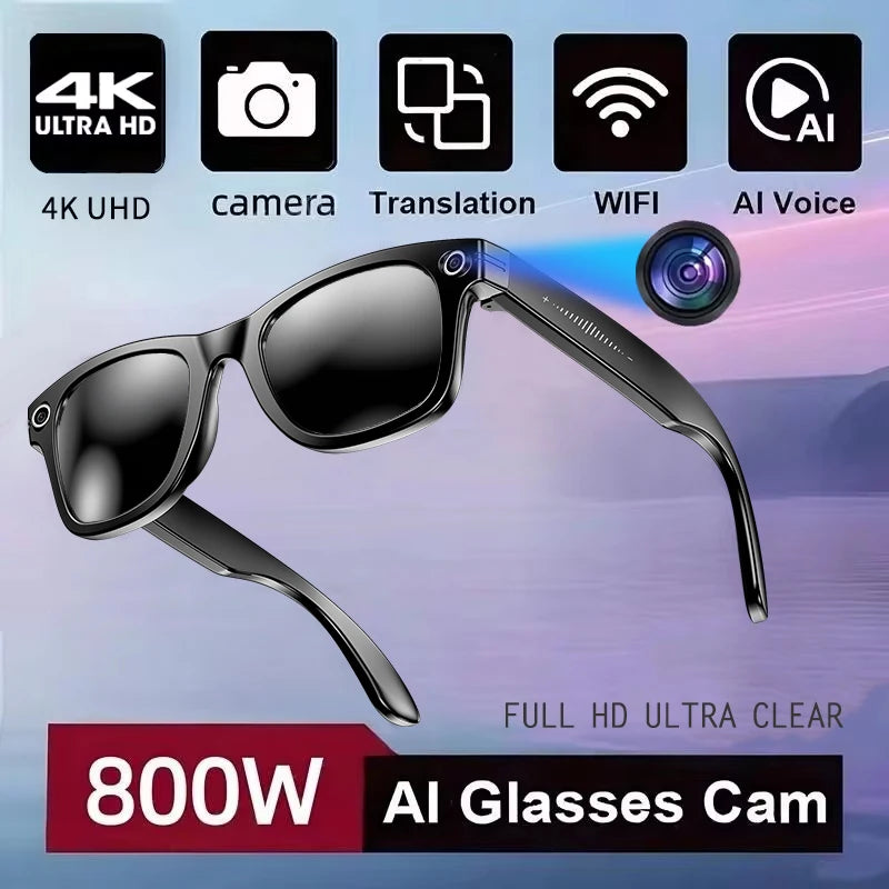 AI Smart Glasses with Camera & ChatGPT - Bluetooth Audio Sunglasses with Photo/Video Recording & Voice Assistant
