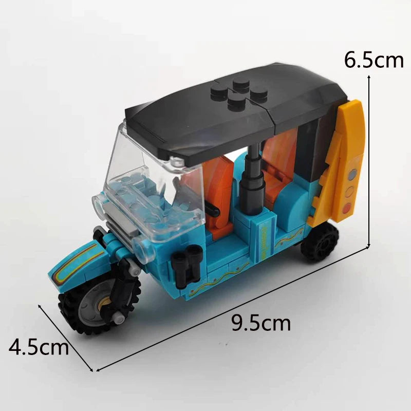 Retro Three-Wheeled Motorcycle Building Blocks Set - MOC Model Kit for Adults, Kids & Desk Display Gift