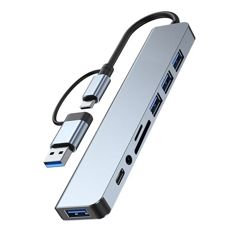 8-in-2 USB C Hub Docking Station - Multi-Port Adapter with SD Card Reader & Audio Jack for Laptop, Tablet & Phone