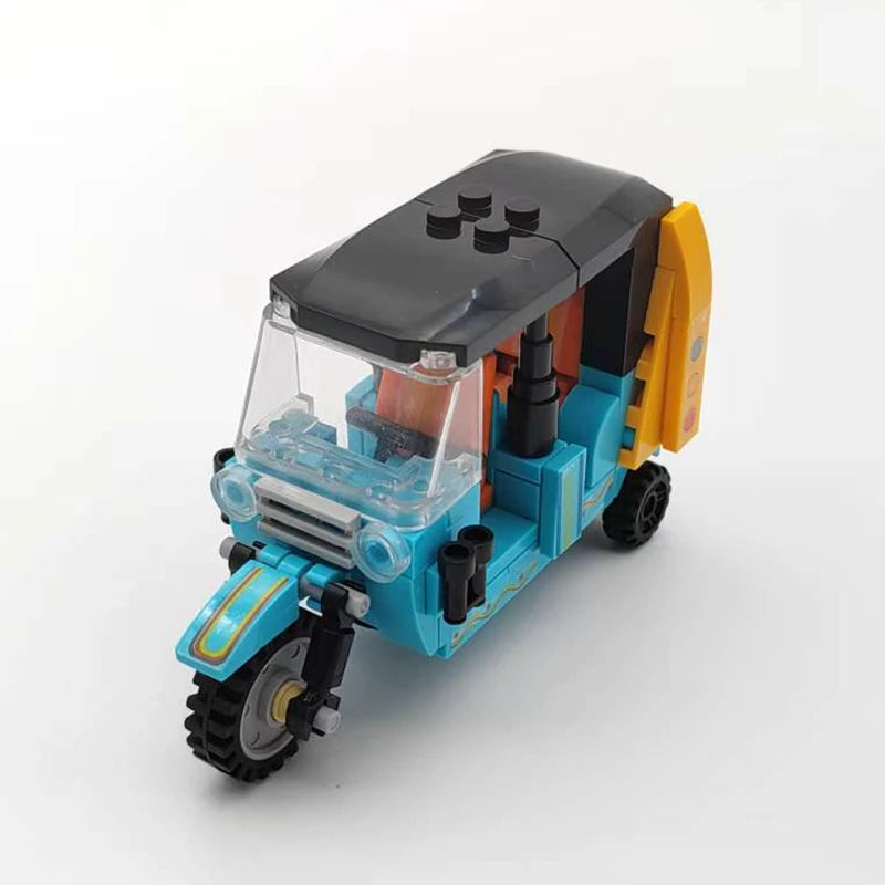 Retro Three-Wheeled Motorcycle Building Blocks Set - MOC Model Kit for Adults, Kids & Desk Display Gift