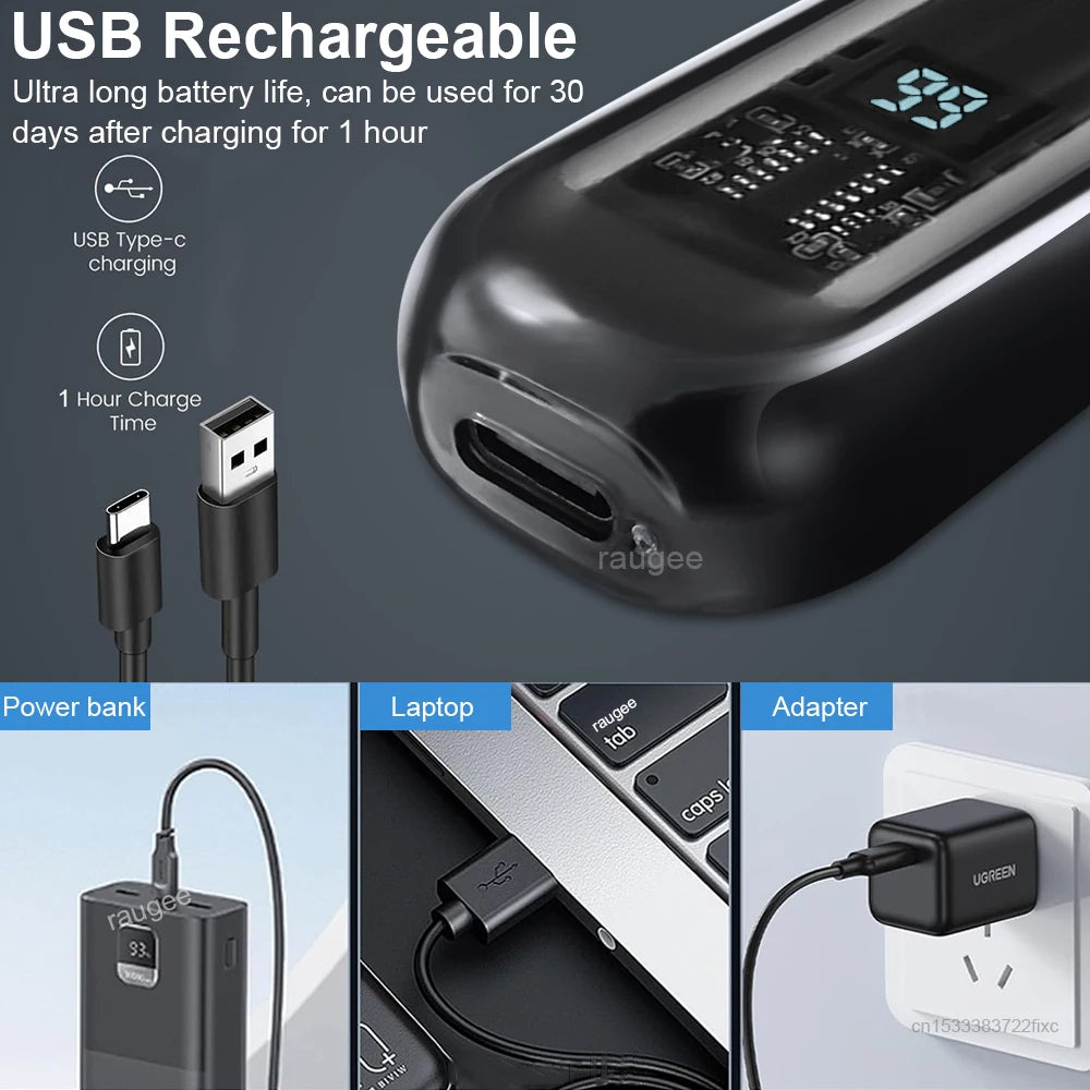 Rechargeable Nose & Ear Hair Trimmer for Men - USB Electric Grooming Tool with LED Display & Waterproof Design