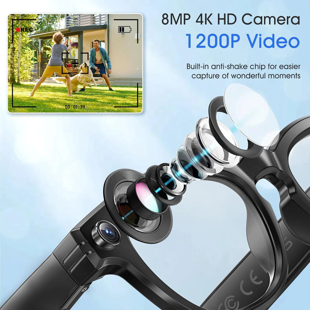 AI Smart Glasses with Camera & ChatGPT - Bluetooth Audio Sunglasses with Photo/Video Recording & Voice Assistant