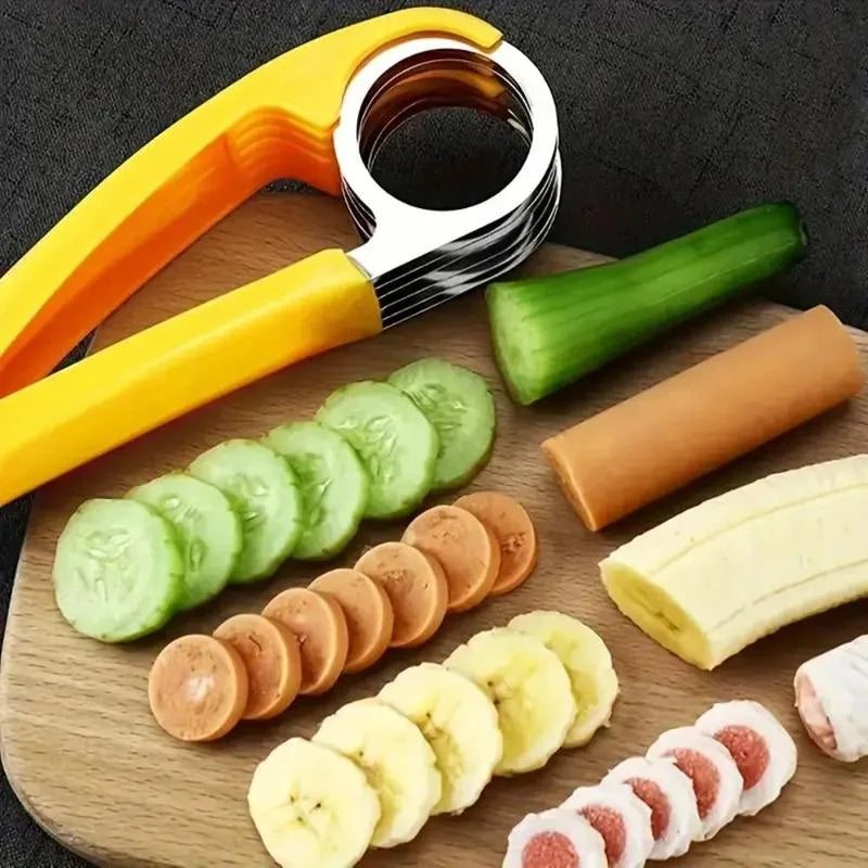 Banana Slicer & Cucumber Cutter - Stainless Steel Fruit & Vegetable Slicer for Salads, Snacks & Meal Prep