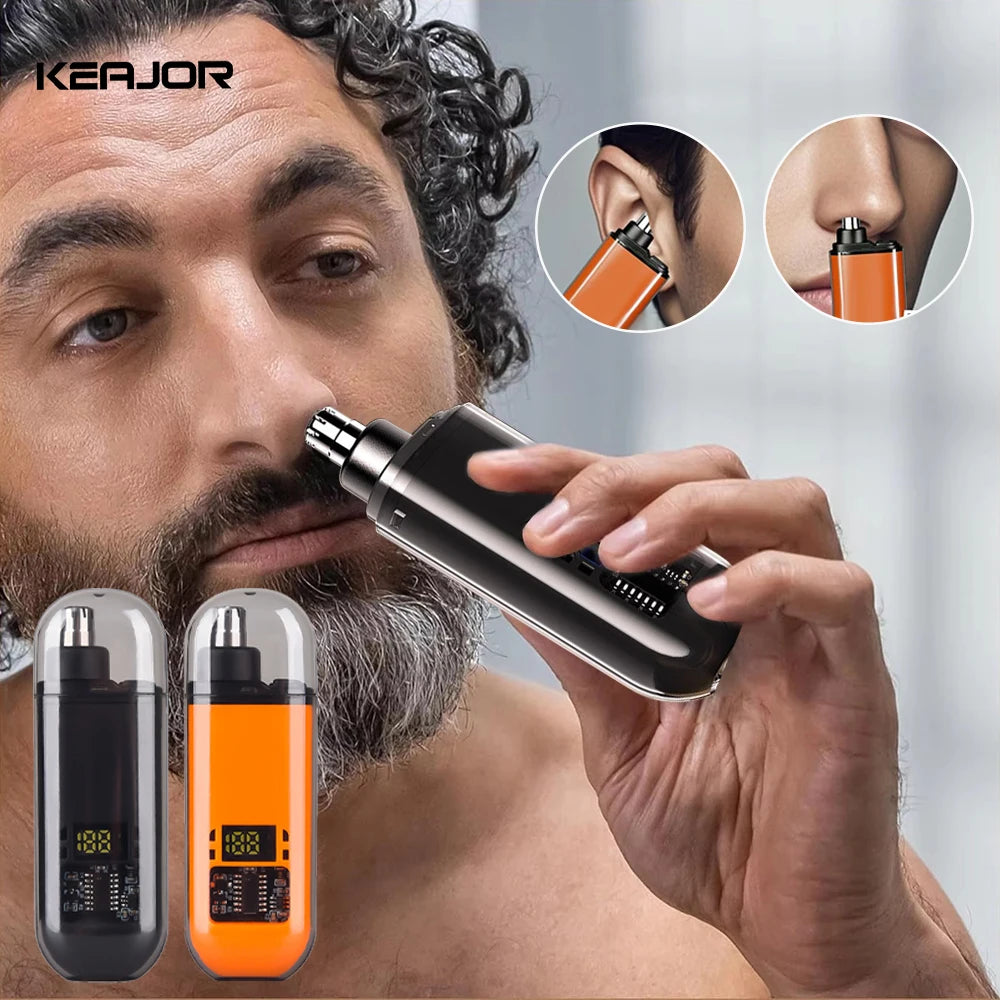 Rechargeable Nose & Ear Hair Trimmer for Men - USB Electric Grooming Tool with LED Display & Waterproof Design