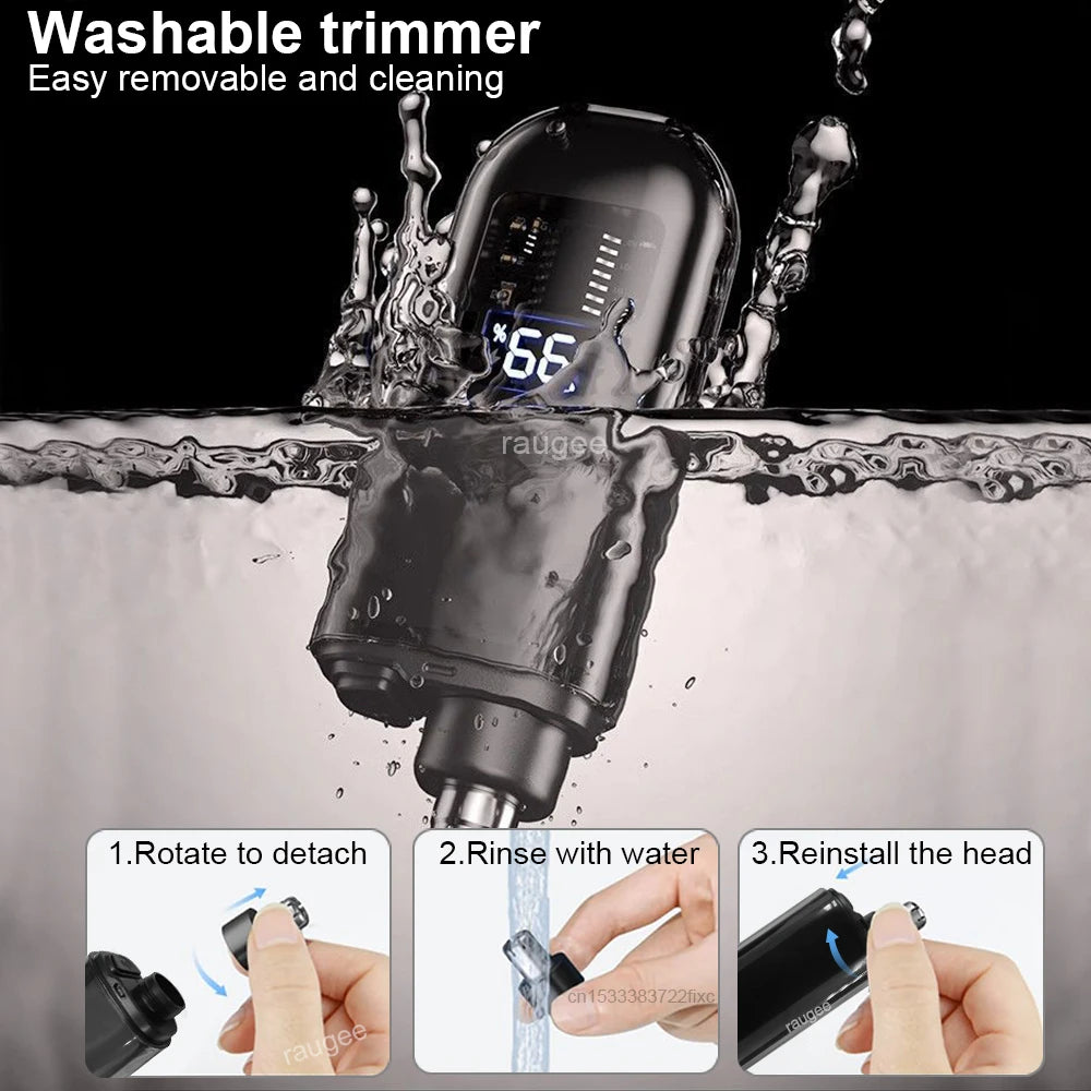Rechargeable Nose & Ear Hair Trimmer for Men - USB Electric Grooming Tool with LED Display & Waterproof Design