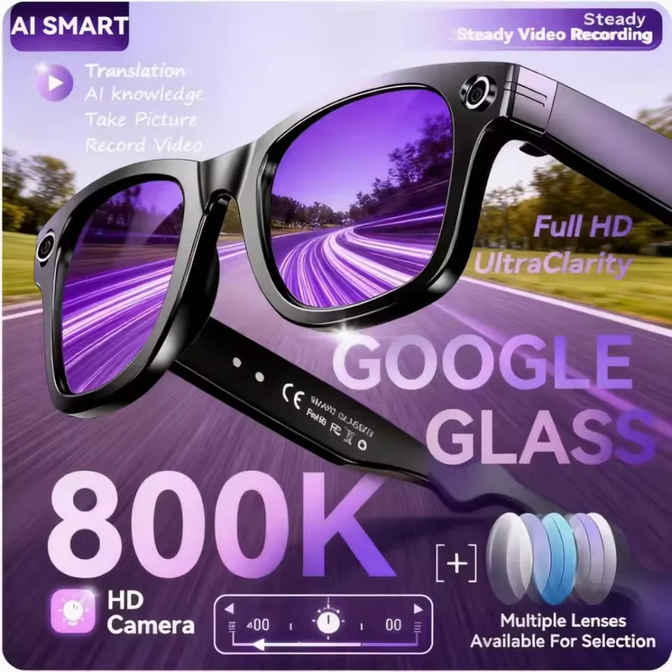 AI Smart Glasses with Camera & ChatGPT - Bluetooth Audio Sunglasses with Photo/Video Recording & Voice Assistant