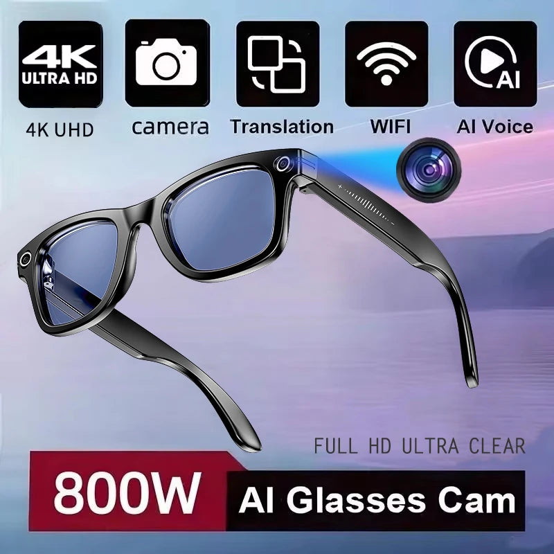 AI Smart Glasses with Camera & ChatGPT - Bluetooth Audio Sunglasses with Photo/Video Recording & Voice Assistant