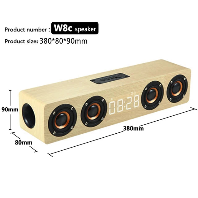 Wooden Bluetooth Speaker with Alarm Clock - 20W Wireless Soundbar with FM Radio & LED Display