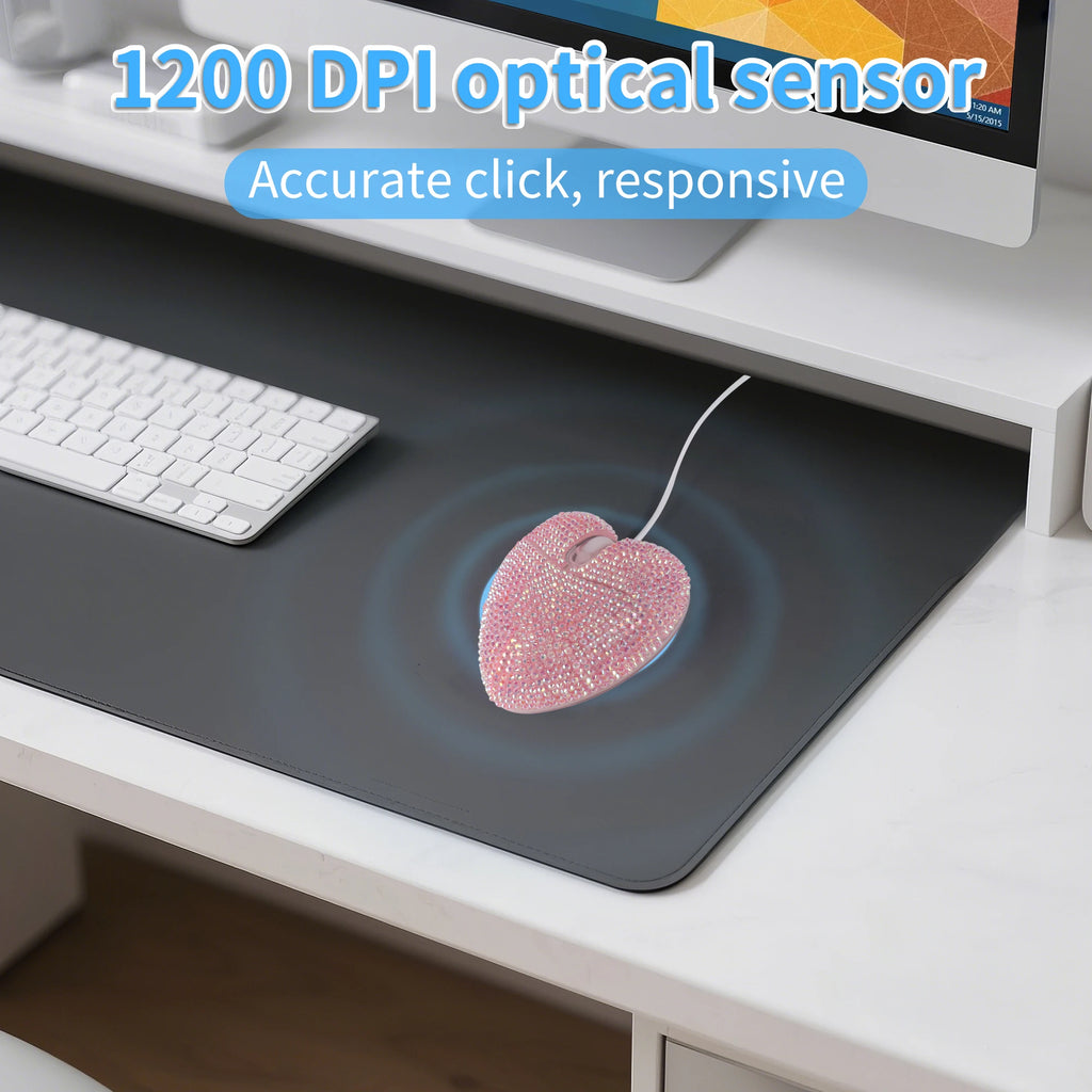 Pink Heart-Shaped Wired Mouse - Cute Mini Computer Mouse for Women, Girls & Office - Plug & Play USB