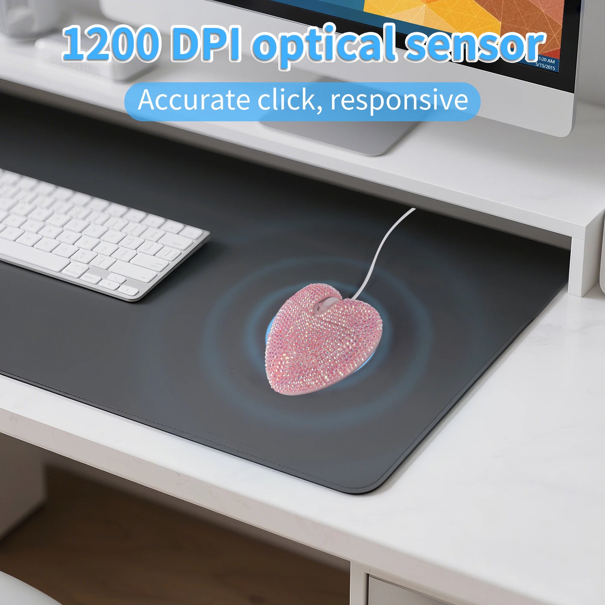 Pink Heart-Shaped Wired Mouse - Cute Mini Computer Mouse for Women, Girls & Office - Plug & Play USB