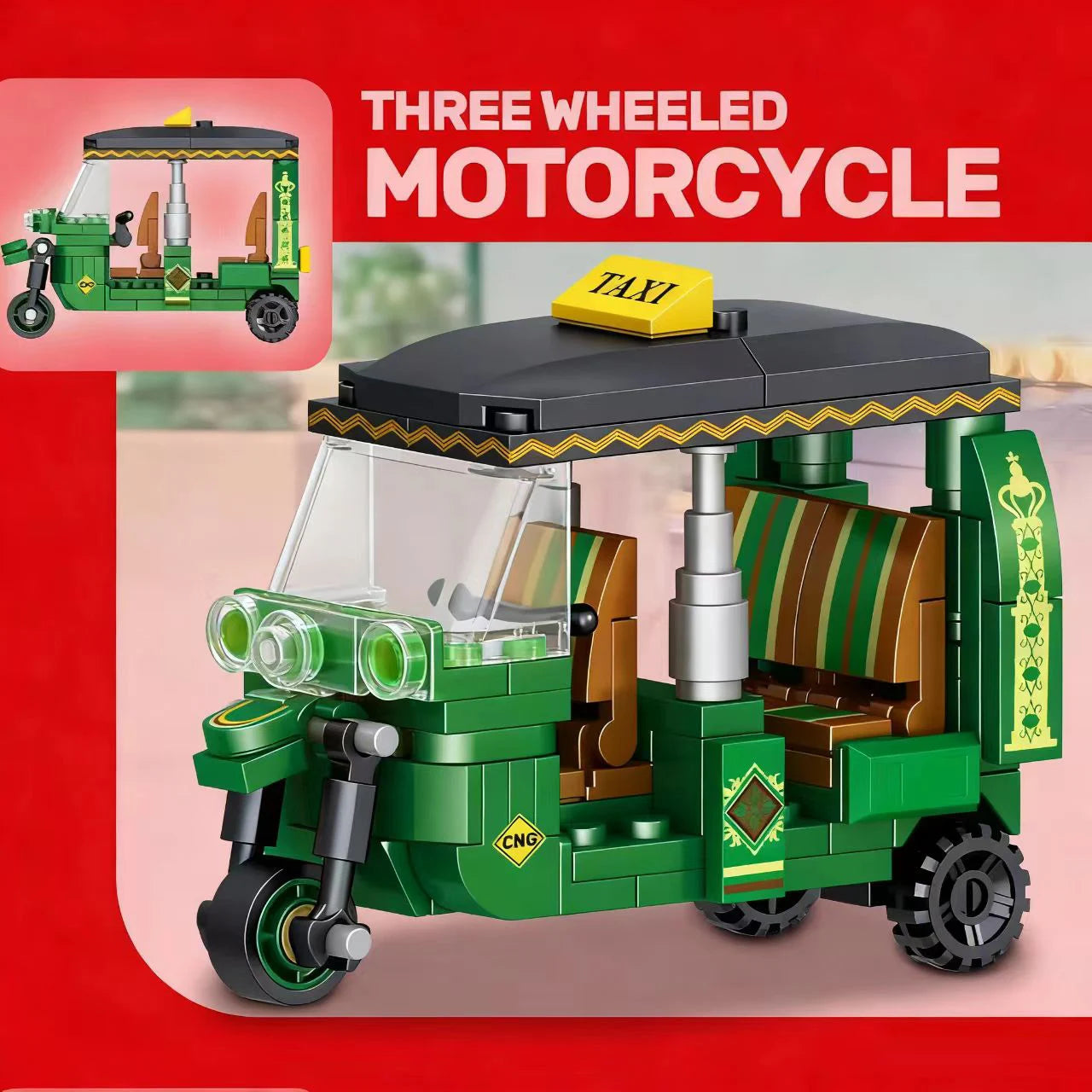 Retro Three-Wheeled Motorcycle Building Blocks Set - MOC Model Kit for Adults, Kids & Desk Display Gift