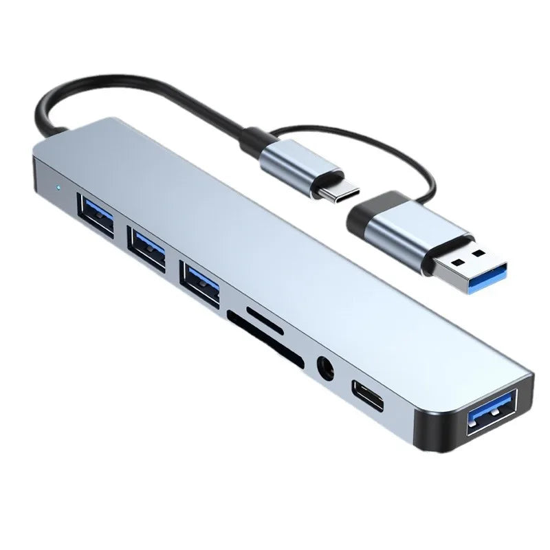 8-in-2 USB C Hub Docking Station - Multi-Port Adapter with SD Card Reader & Audio Jack for Laptop, Tablet & Phone
