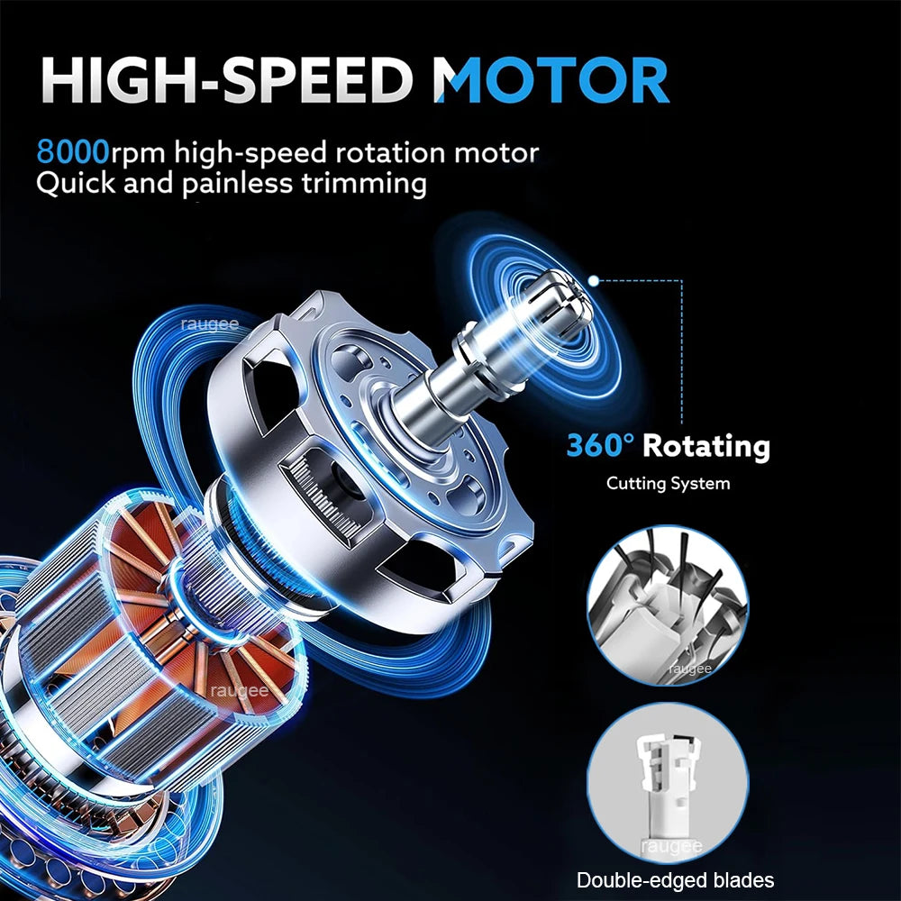 Rechargeable Nose & Ear Hair Trimmer for Men - USB Electric Grooming Tool with LED Display & Waterproof Design