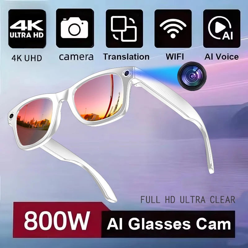 AI Smart Glasses with Camera & ChatGPT - Bluetooth Audio Sunglasses with Photo/Video Recording & Voice Assistant