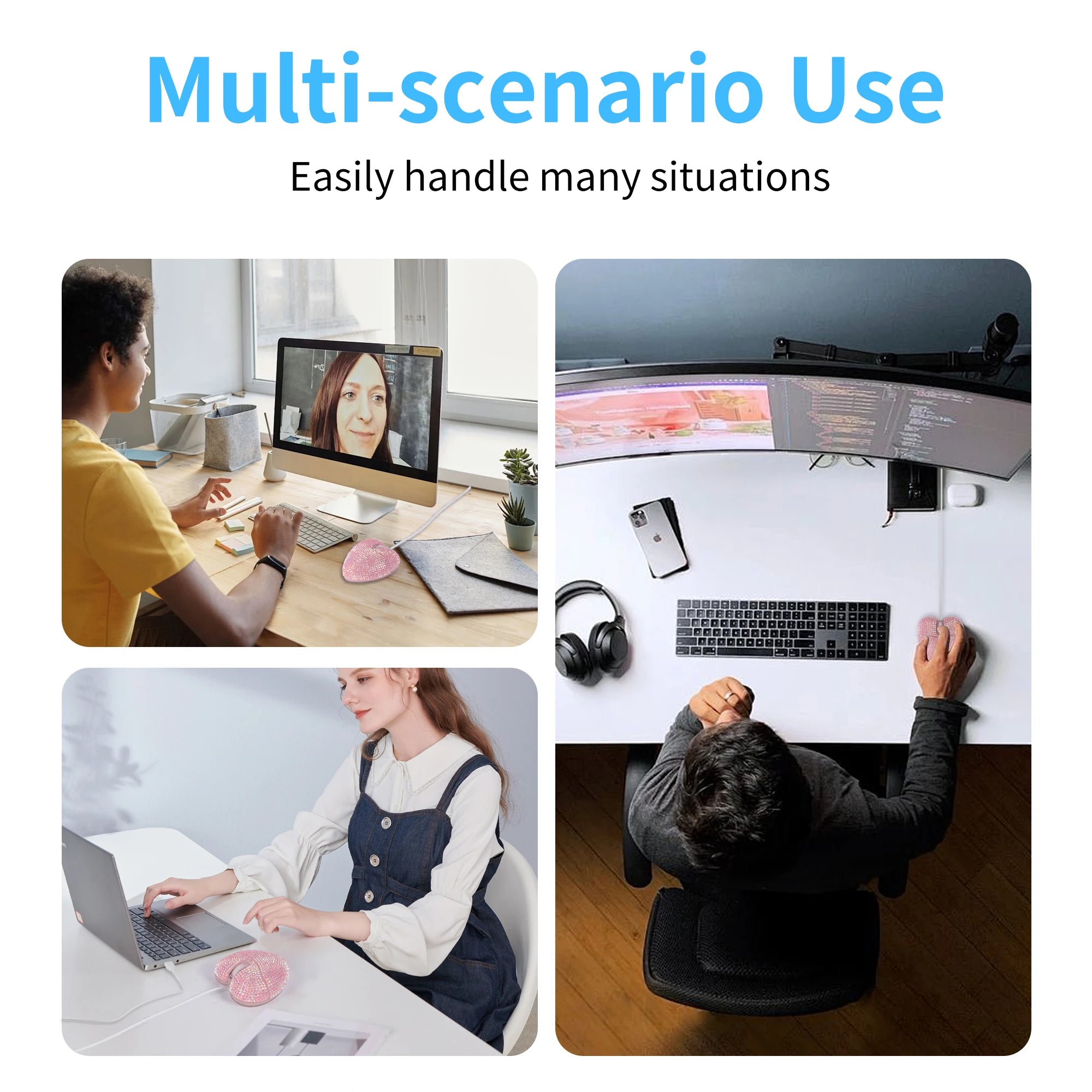 Pink Heart-Shaped Wired Mouse - Cute Mini Computer Mouse for Women, Girls & Office - Plug & Play USB