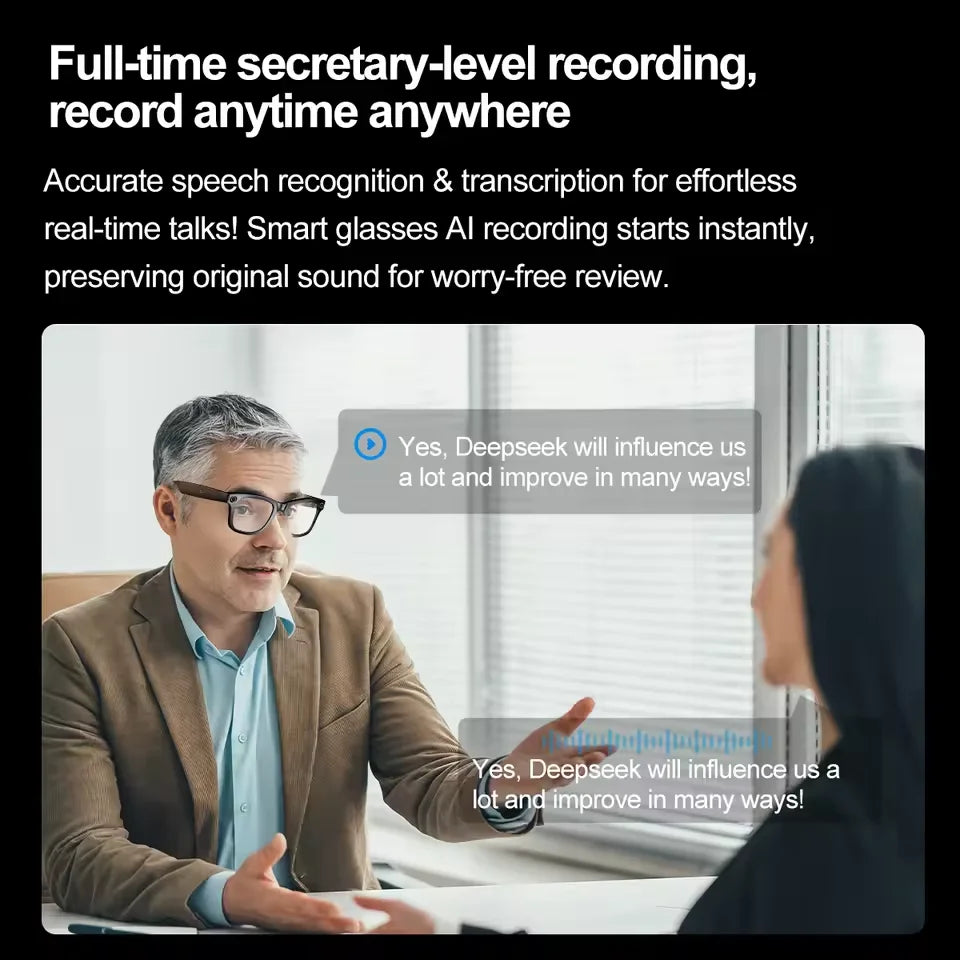 AI Smart Glasses with Camera & ChatGPT - Bluetooth Audio Sunglasses with Photo/Video Recording & Voice Assistant